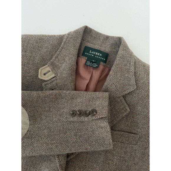 VTG Ralph Lauren LRL Brown tweed wool blazer Suede leather elbow pads size 8 Rea - Picture 1 of 13